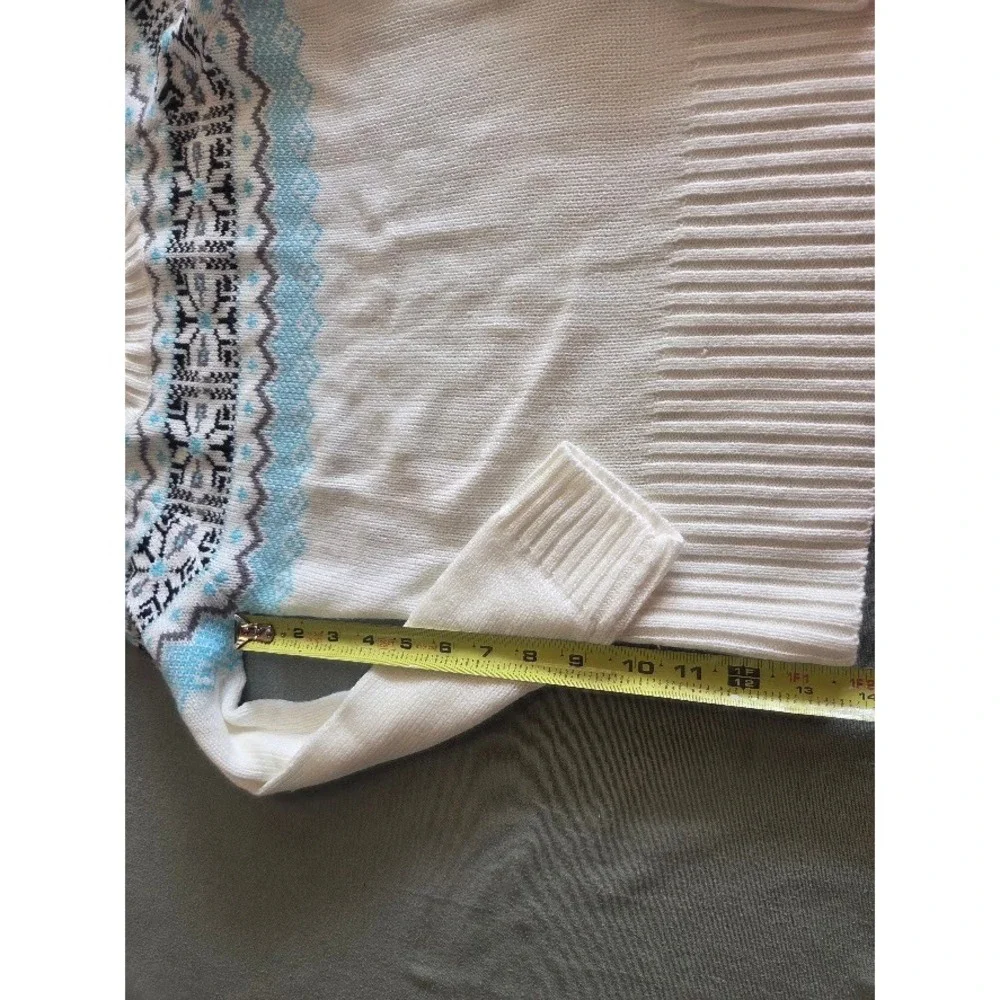 Op Ocean Pacific Womens Fair Isle Crewneck Sweater White Blue Size Small (3/5)